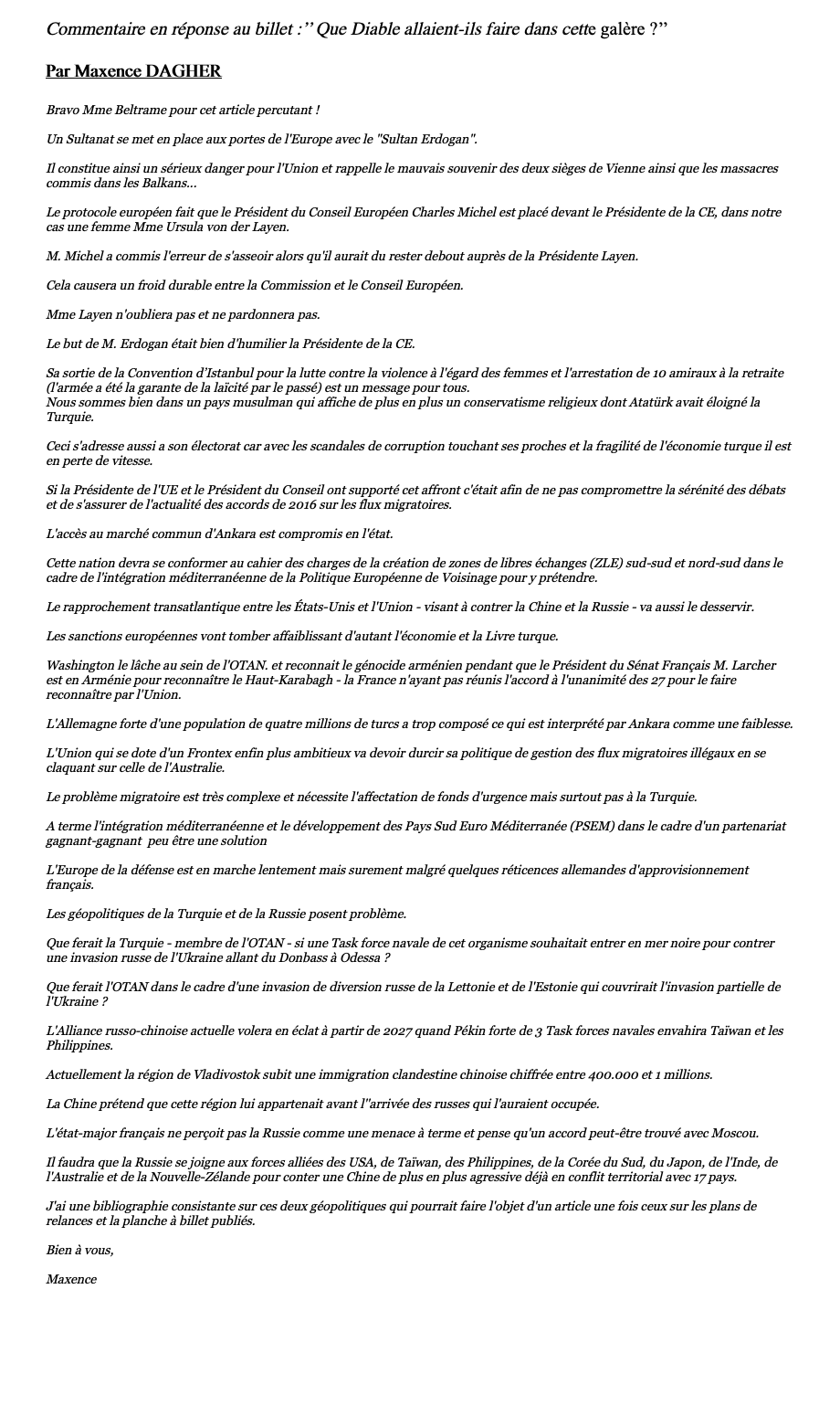 Commentaire en réponse au billet