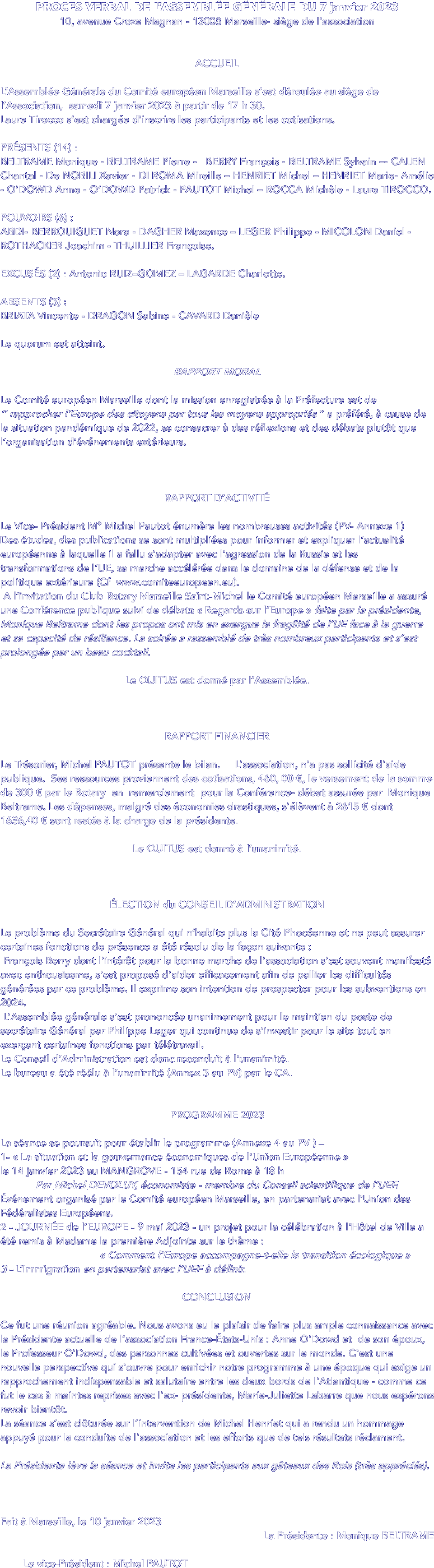 PROCES VERBAL DE L’ASSEMBLÉE GÉNÉRALE
